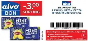 Alvo -3.00 bij aankoop van 2 pakken lipton ice tea bruisend mini 12 x 15 cl aanbieding