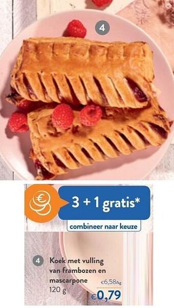 Koek met vulling van frambozen en mascarpone