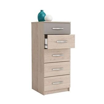Leen Bakker Demeyere ladekast Chest 5 lades - licht eikenkleur - 100x42,5x41,6 cm - Leen Bakker aanbieding