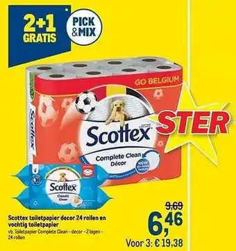 Makro Scottex toiletpapier decor 24 rollen en vochtig toiletpapier aanbieding