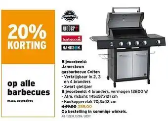 GAMMA Jamestown gasbarbecue colten 4 branders vermogen 12800 w aanbieding