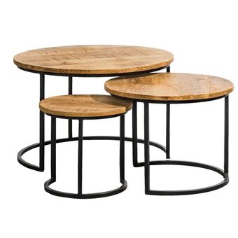 Leen Bakker Set van 3 bijzettafels Dex - naturelkleur/zwart - 44xØ63 cm aanbieding