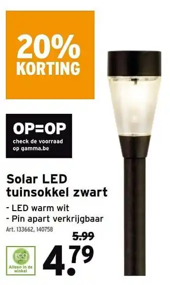 GAMMA Solar led tuinsokkel zwart aanbieding