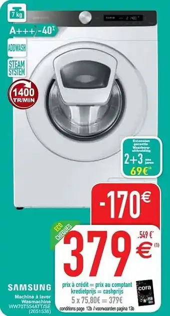 Cora Samsung machine à laver wasmachine ww70t554att-se aanbieding