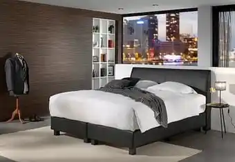 Deba Meubelen Boxspring NAPOLI excl. matras - Zwarte lederlook Zwart aanbieding