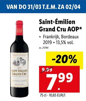 Lidl Saint-Emilion Grand Cru AOP aanbieding