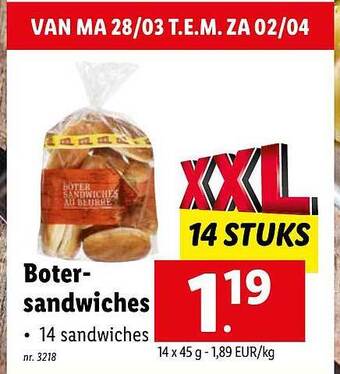Lidl Boter Sandwiches aanbieding