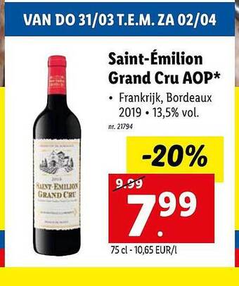 Lidl Saint émilion Grand Cru Aop aanbieding