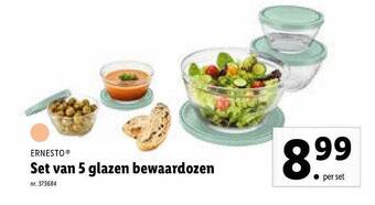 Lidl Set Van 5 Glazen Bewaardozen aanbieding
