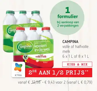 Spar Campina Volle of halfvolle melk 6/8*1L aanbieding