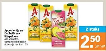 Albert Heijn Appelsientje en dubbeldrank literpakken aanbieding