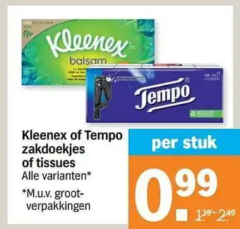 Albert Heijn Kleenex of tempo zakdoekjes of tissues aanbieding
