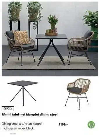 Multi bazar Margriet dining stoel alu-rotan naturel incl kussen reflex black aanbieding