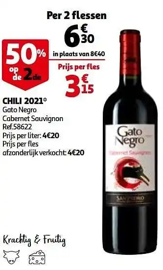 Auchan Chili 2021 gato negro cabernet sauvignon aanbieding