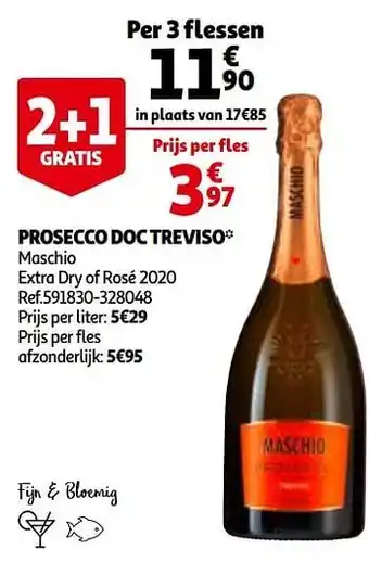 Auchan Prosecco doc treviso maschio extra dry of rosé 2020 aanbieding