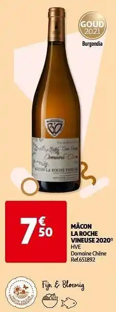 Auchan Mâcon la roche vineuse 2020 hve domaine chêne aanbieding
