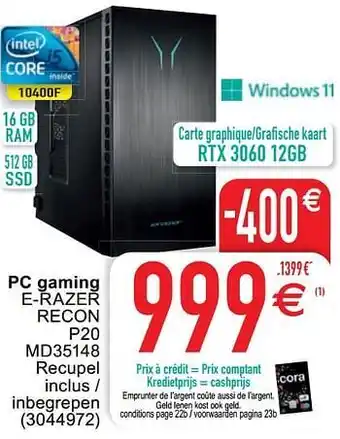 Cora Medion pc gaming e-razer recon p20 md35148 aanbieding