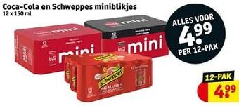 Kruidvat Coca-cola en schweppes miniblikjes aanbieding