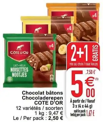 Cora Chocolat bâtons chocoladerepen cote d’or aanbieding