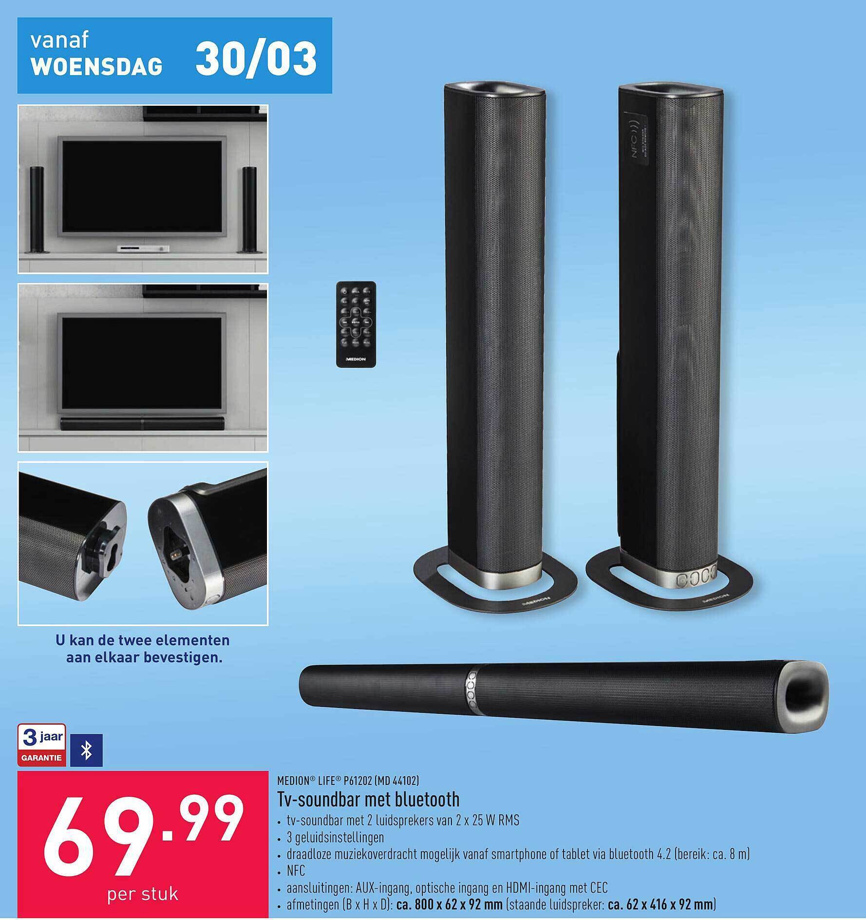 Medion Live P61202 Md44102 Tv-soundbar Met Bluetooth promotie bij ALDI