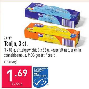 ALDI Zapi Tonijn 3 St. aanbieding