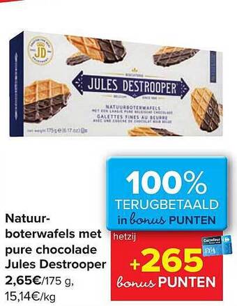Carrefour Natuur Boterwafels Met Pure Chocolade Jules Destrooper aanbieding