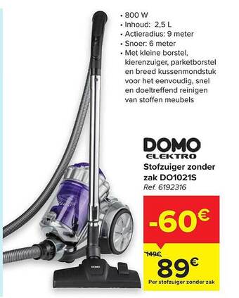 Carrefour Domo Elektro Stofzuiger Zonder Zak Do1021s aanbieding