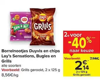 Carrefour Borrelnootjes Duyvis En Chips Lay's Sensations Bugles En Grills 2e Voor -40% Naar Keuze aanbieding