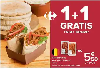 Carrefour Varkensvlees Voor Pita Of Gyros 1+1 Gratis aanbieding
