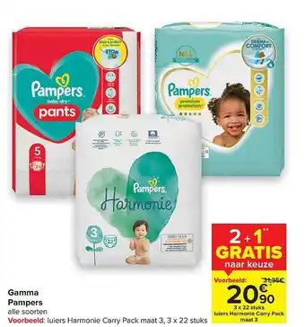 Carrefour Gamma Pampers 2+1 Gratis aanbieding