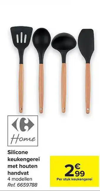 Carrefour Silicone Keukengerei Met Houten Handvat Home aanbieding