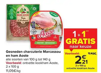 Carrefour Gesneden Charcuterie Marcassou En Ham Aoste 1+1 Gratis aanbieding
