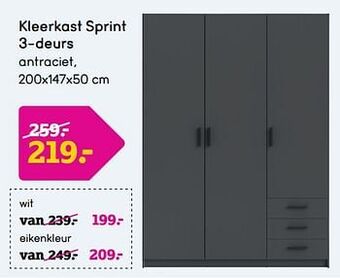 Leen Bakker Kleerkast sprint 3-deurs aanbieding