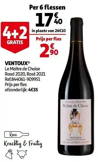 Auchan Ventoux le maître de chaise rood 2020 rosé 2021 aanbieding