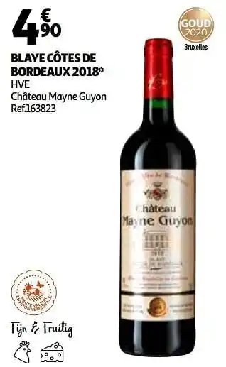 Auchan Blaye côtes de bordeaux 2018 hve château mayne guyon aanbieding