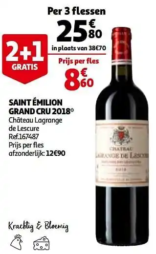 Auchan Saint émilion grand cru 2018 château lagrange de lescure aanbieding