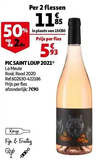Auchan Pic saint loup 2021 la meute rosé rood 2020 aanbieding