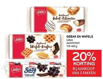 Alvo Gebak en wafels lotus 20% korting bij aankoop van 3 pakken aanbieding