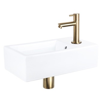 Differnz Force Fonteinset 40x22x11.5cm 1 kraangat recht mat gouden kraan met sifon en afvoerplug fontein Rechthoek Keramiek W
