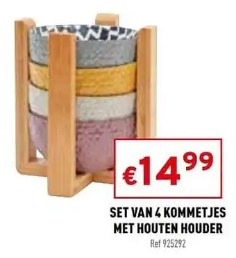 Set van 4 kommetjes met houten houder