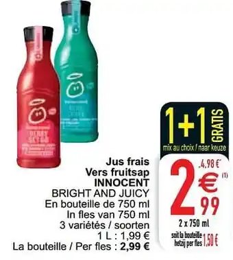 Cora Jus frais vers fruitsap innocent bright and juicy aanbieding