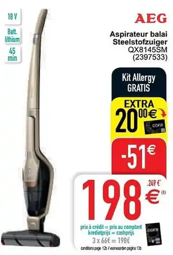 Cora Aeg aspirateur balai steelstofzuiger qx8145sm aanbieding