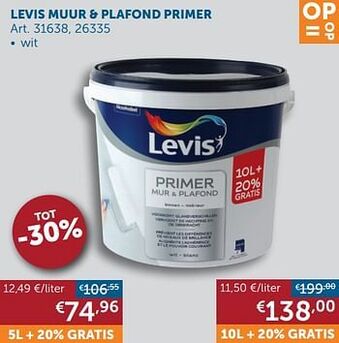 Zelfbouwmarkt Levis muur + plafond primer aanbieding
