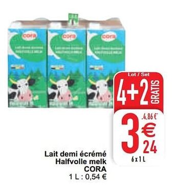 Cora Lait demi écrémé halfvolle melk cora 1L aanbieding