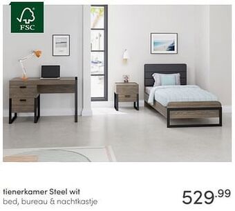 Tienerkamer steel wit