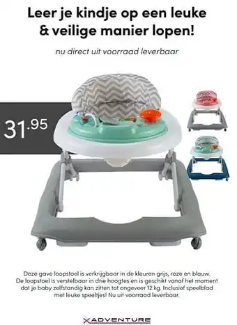 Baby & Tiener Deze gave loopstoel is verkrijgbaar in de kleuren grijs aanbieding