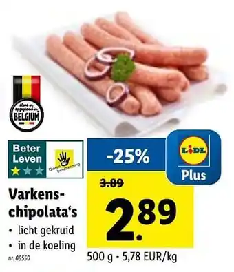 Lidl Varkenschipolata`s 500g aanbieding