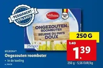 Lidl Ongezouten roomboter 250g aanbieding