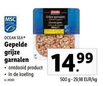 Lidl Gepelde grijze garnalen 500g aanbieding