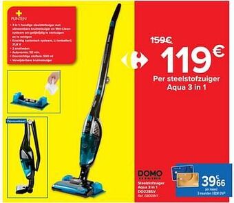 Carrefour Domo elektro steelstofzuiger aqua 3 in 1 do228sv aanbieding